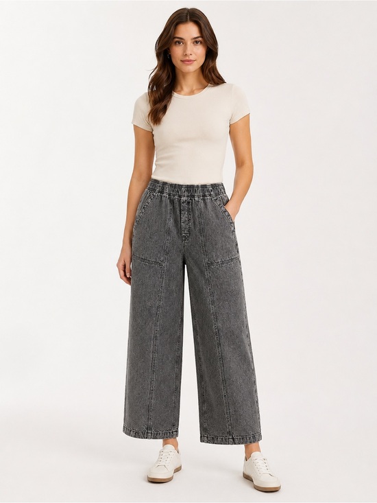 GAP Denim - Wide Leg High-Rise Washed Black Jeans for Women